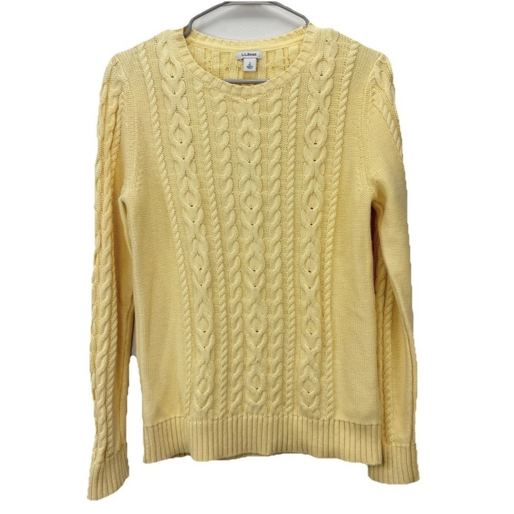 LL Bean Yellow‎ Double L Mixed Cable Crew Neck Pullover Sweater Size XL - Picture 4 of 11